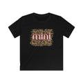 Black t-shirt with leopard print and 'mini' text on a white background