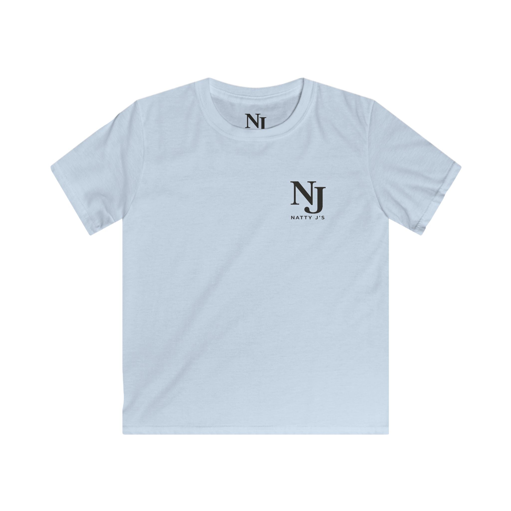 Light blue t-shirt with a 'NJ NattyJ's' Left Chest logo on a white background