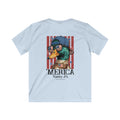 Light Blue youth patriotic duck shirt with American flag hat and sunglasses on gray t-shirt
funny merica duck kids shirt with red white blue flag background
kids 4th of July shirt with mallard duck patriotic design
youth american flag graphic tee with duck wearing sunglasses
funny patriotic animal shirt for kids summer outfit Featuring NattyJ's Apparel