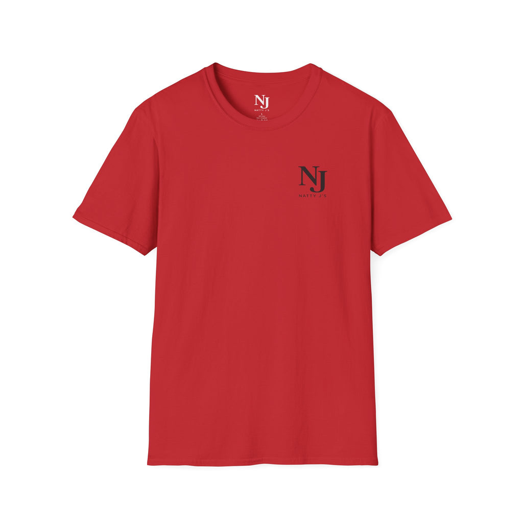 Red t-shirt with a black cross on a white background