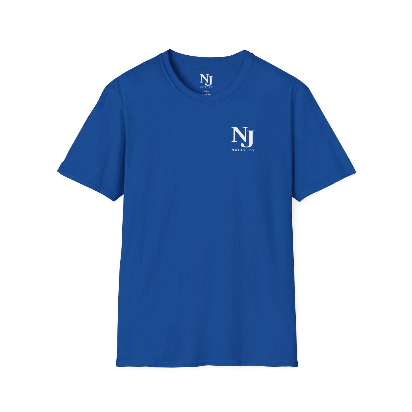 Royal Blue t-shirt with NJ Natty J's logo on a white background