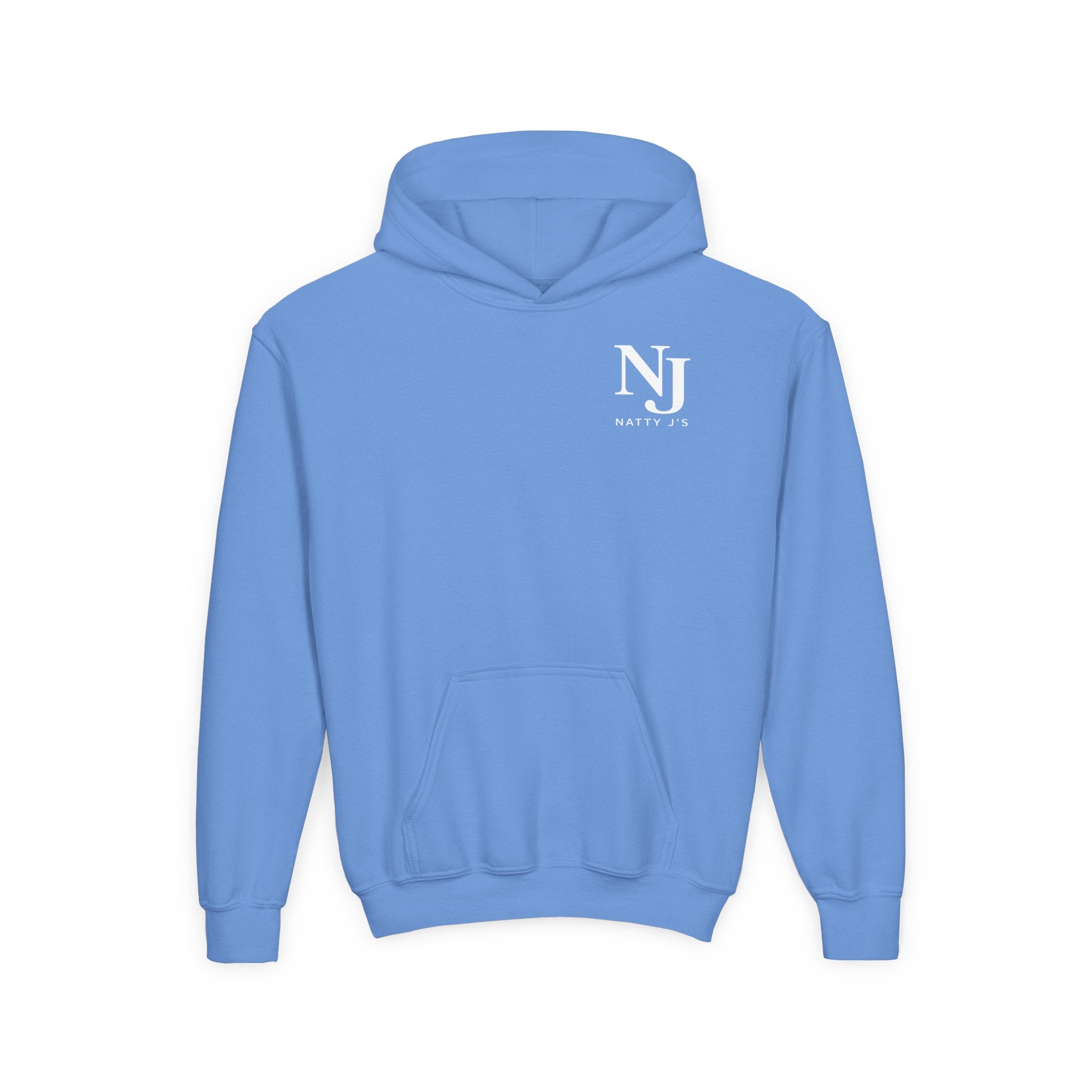 Light blue hoodie with NJ logo on a white background