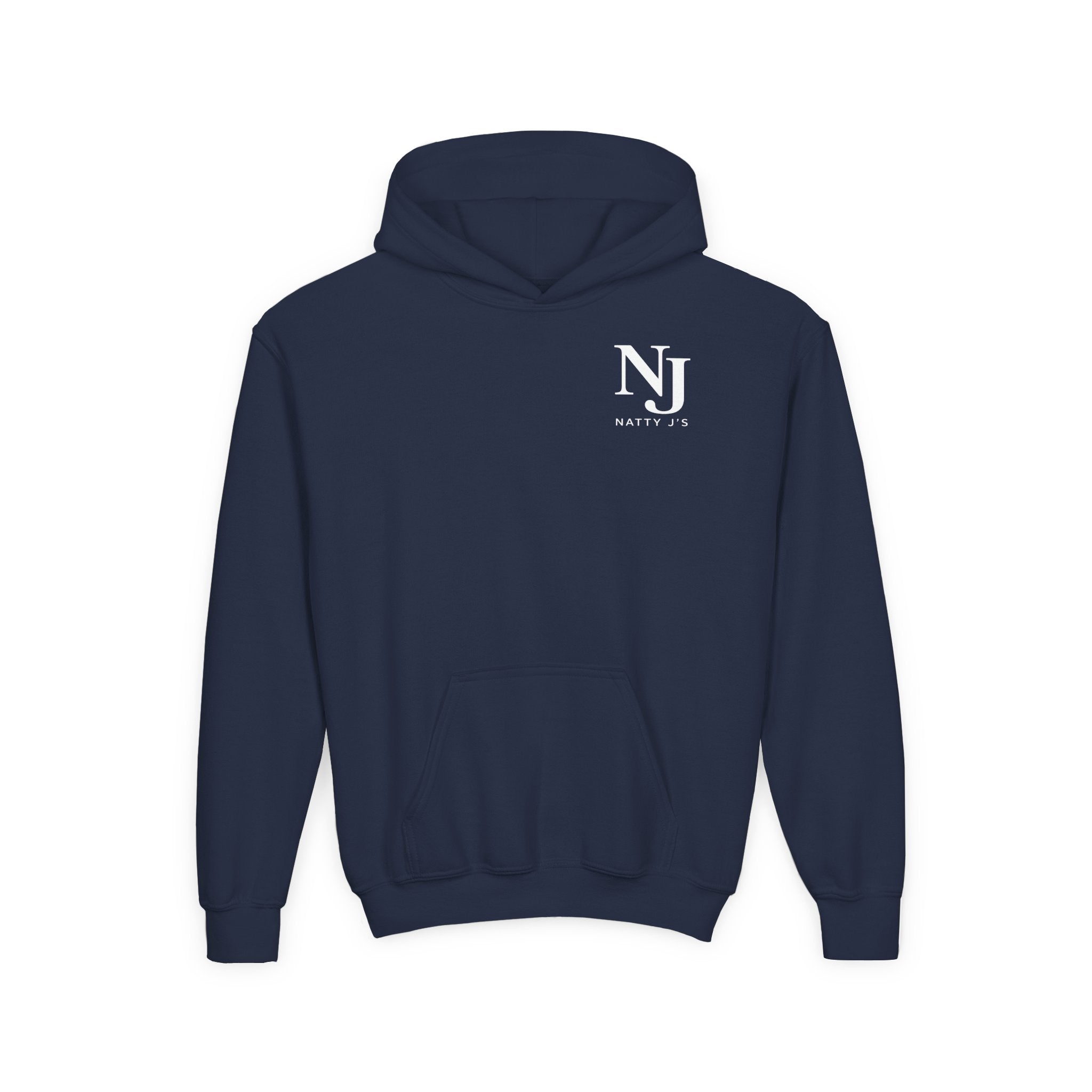 Gray hoodie with a logo on the chest against a white background