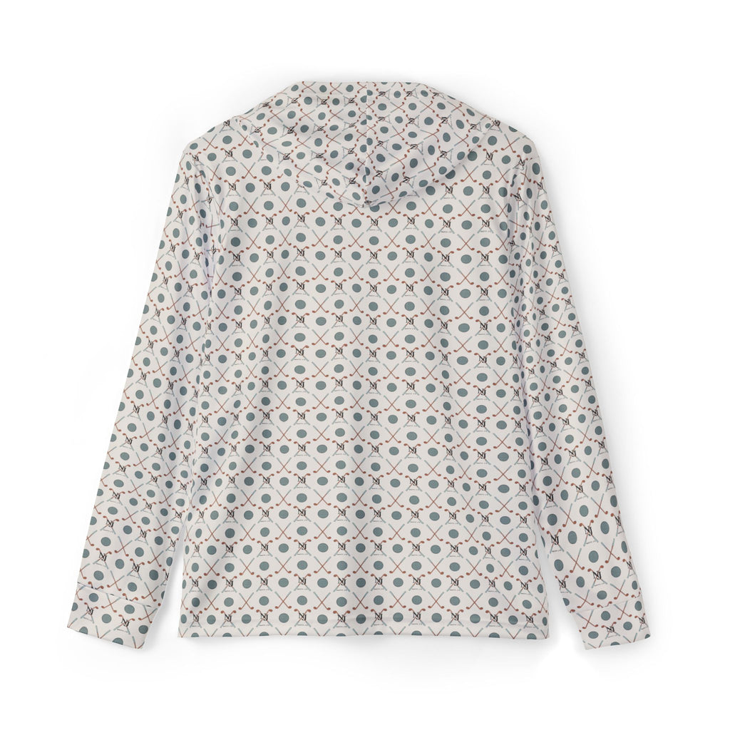Long-sleeve shirt with a geometric pattern on a white background