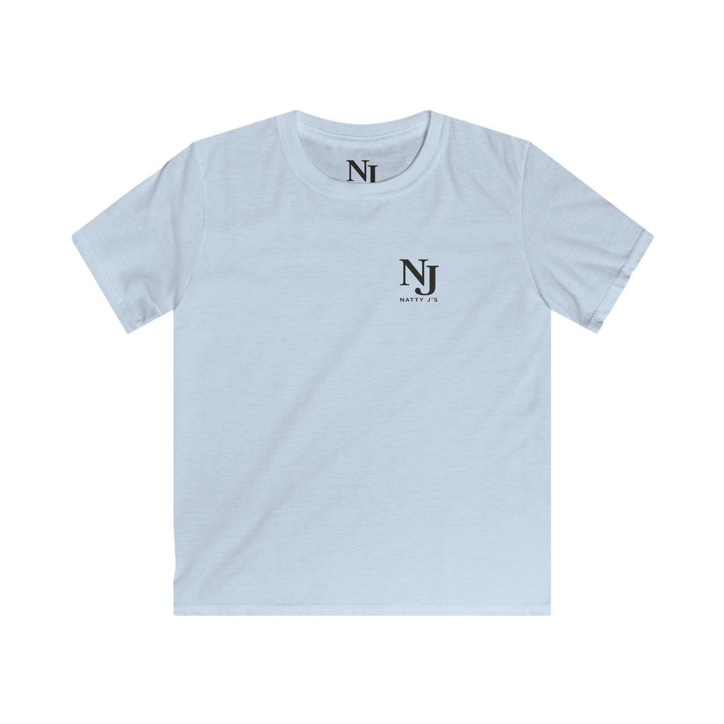 A light blue short-sleeve crewneck t-shirt with a black 'NJ' logo printed on the left chest and a matching logo printed inside the collar, shown on a plain white background.