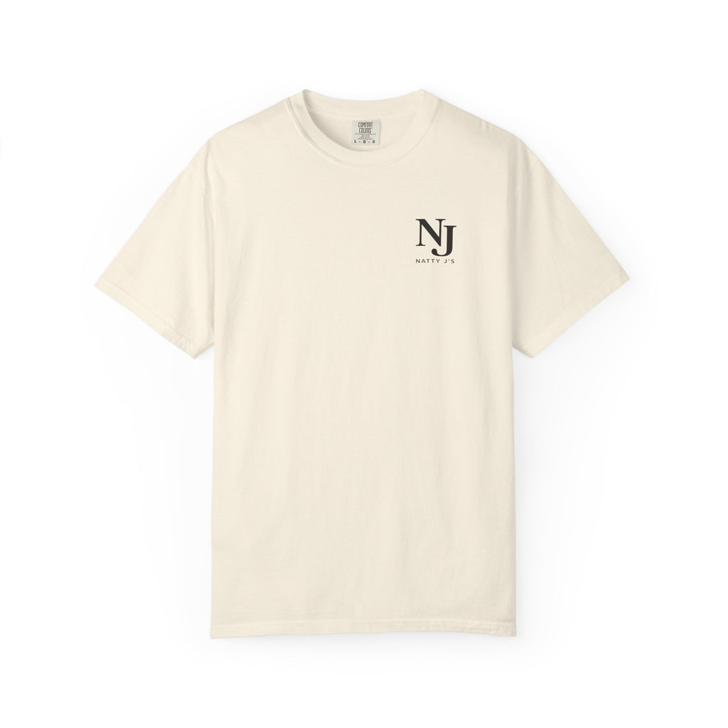 Beige (Ivory)  t-shirt with a 'NJ NattyJ's' Left Chest logo on a white background