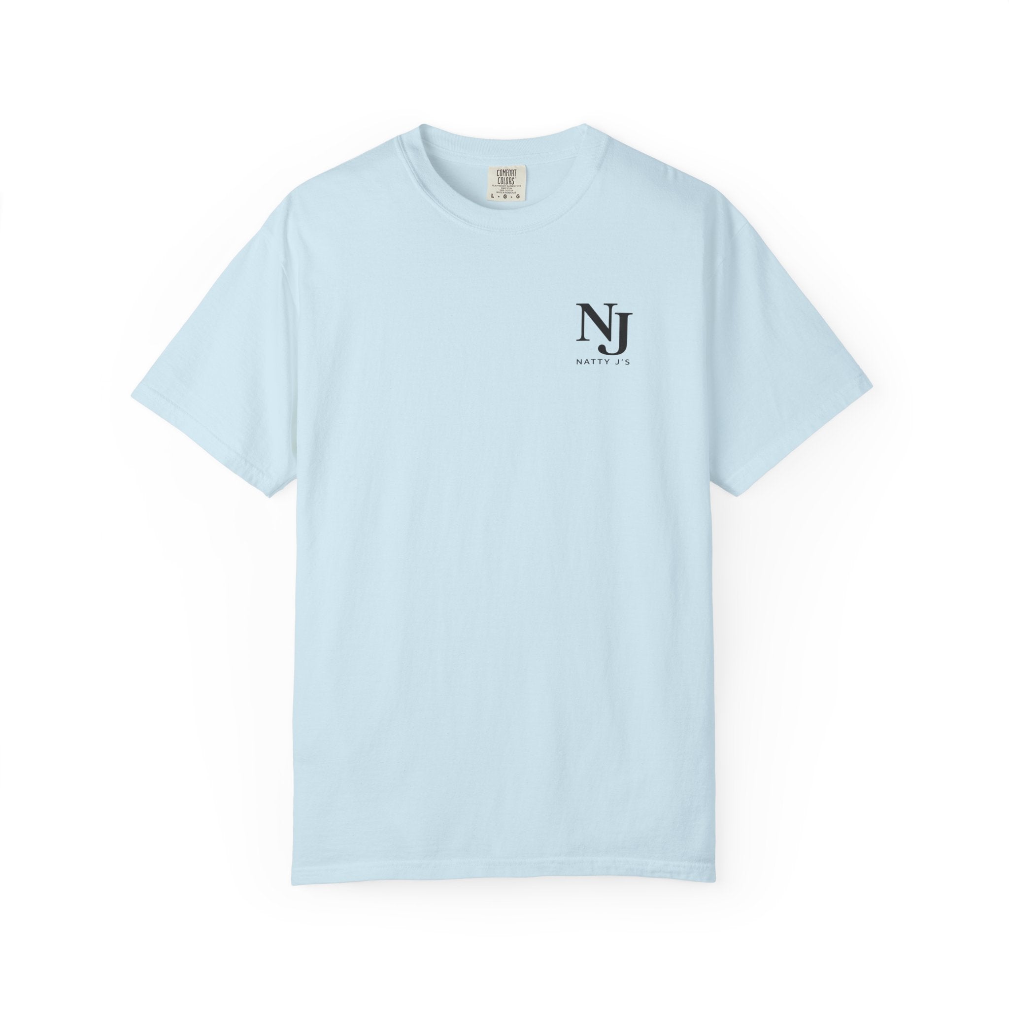 Light blue (Chambray) t-shirt with a 'NJ NattyJ's' Left Chest logo on the chest against a white background