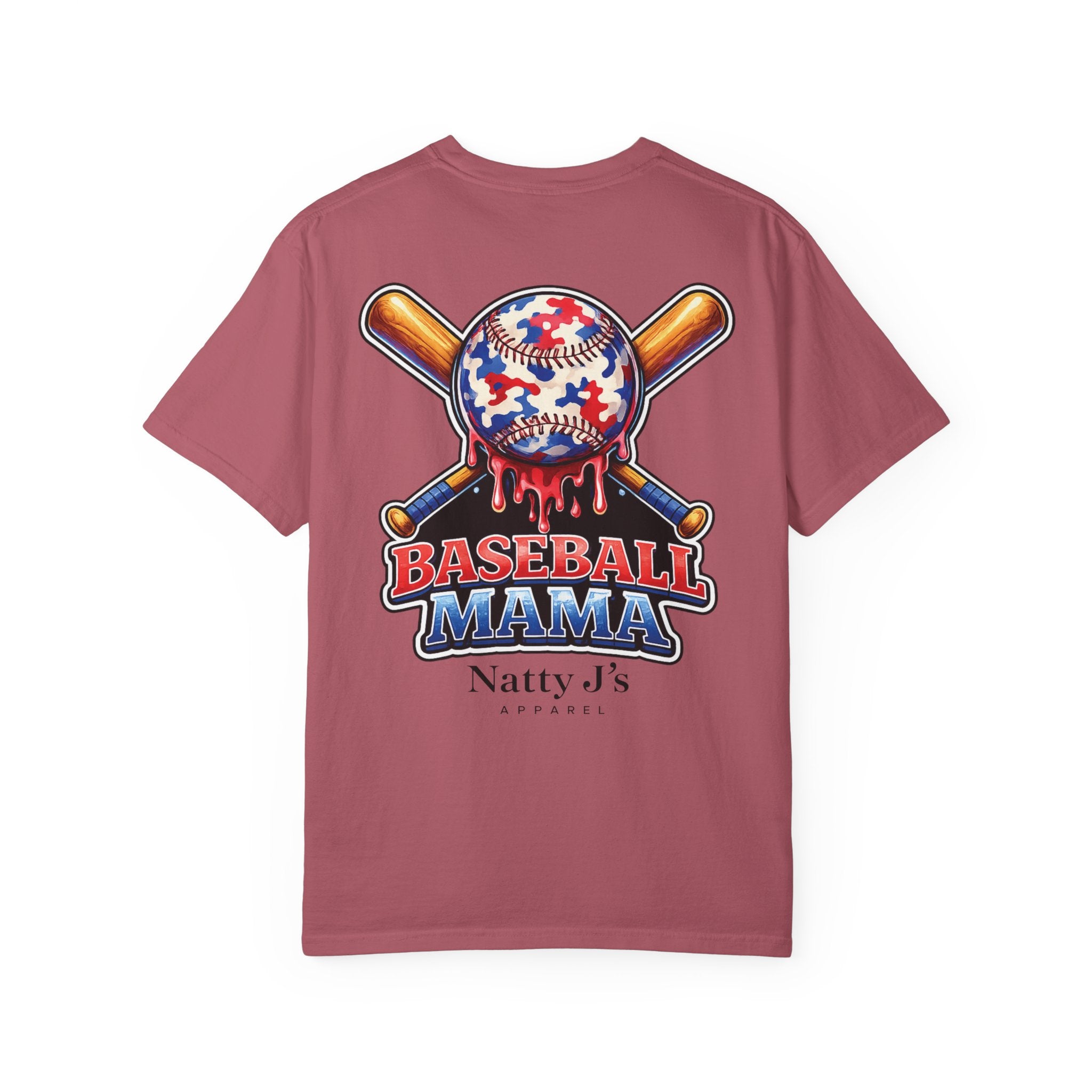 Red (crimson) patriotic baseball mama shirt with red white blue baseball and crossed bats on cream t-shirt
womens baseball mom shirt with patriotic graphic and dripping baseball design
baseball mama graphic tee for women with american flag colors
game day shirt for baseball moms with bold red white blue design
sports mom shirt with baseball and bat graphic for tournament season Featuring NattyJ's Apparel