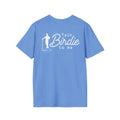 Blue (Carolina Blue) t-shirt with 'Talk Birdie to me' text graphic and 'Natty J's Apparel' Branding 