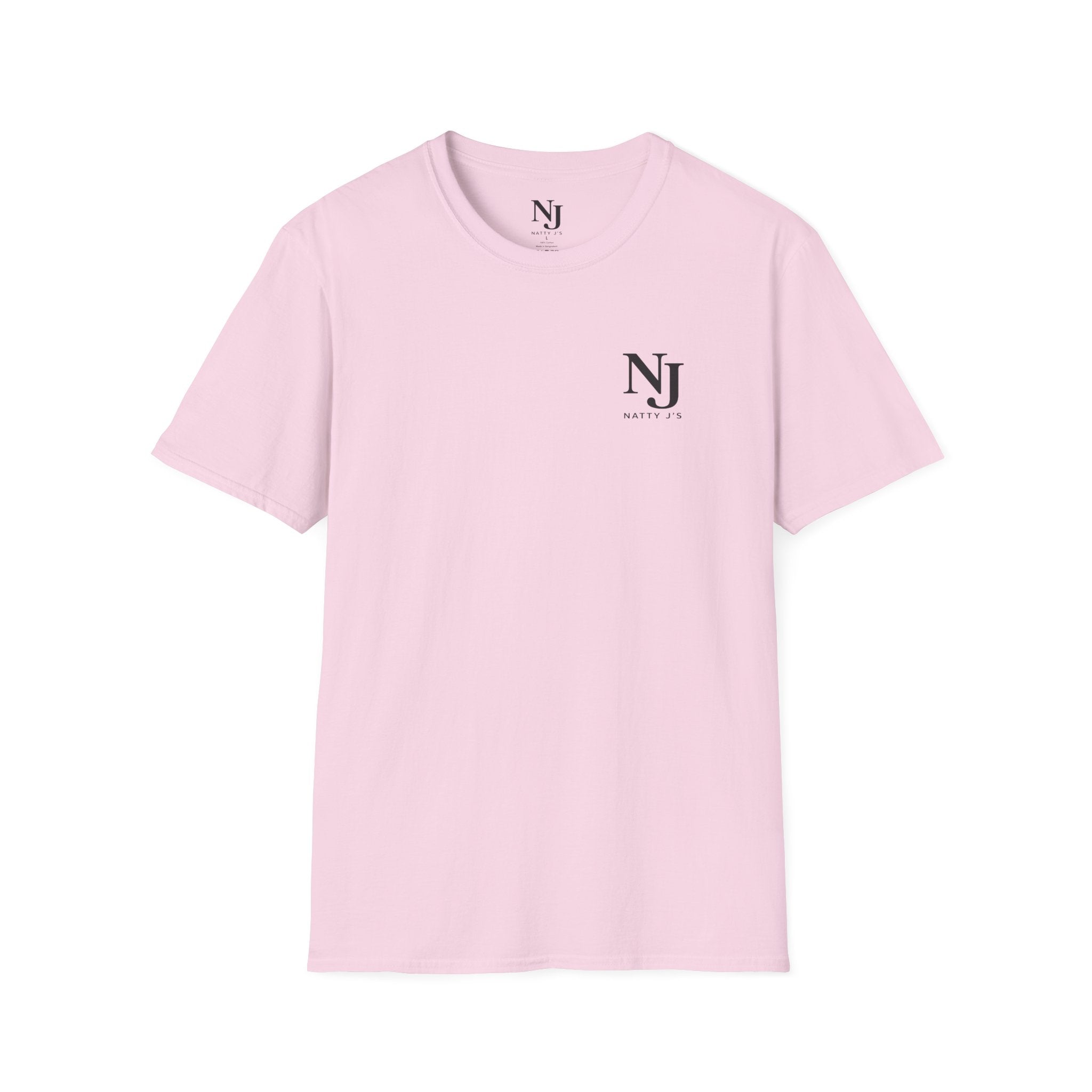 Pink t-shirt with 'NJ Natty J's' Front left chest logo 