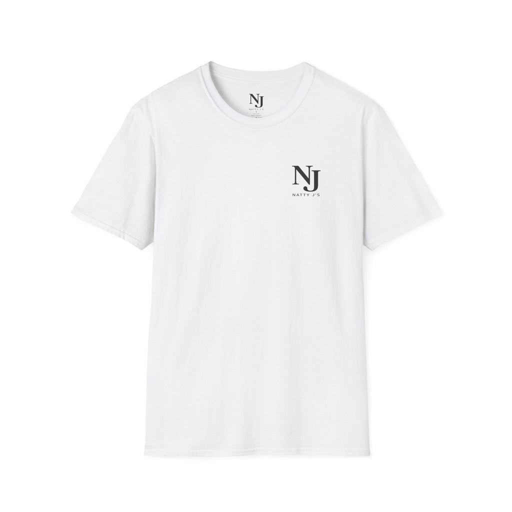 White t-shirt with 'NJ Natty J's' Front left chest logo 