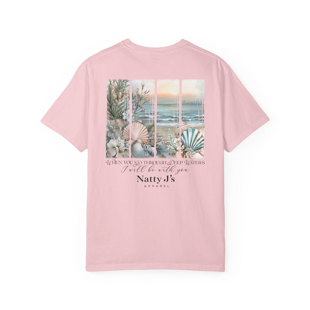 womens christian t shirt with ocean beach scene and isaiah 43:2 scripture on Pink (Blossom) shirt
coastal faith graphic tee with seashells and ocean waves design for women
inspirational bible verse shirt when you go through deep waters design
womens beach themed christian shirt with calming coastal artwork
faith based womens t shirt with ocean scene and scripture quote Featuring NattyJ's Apparel