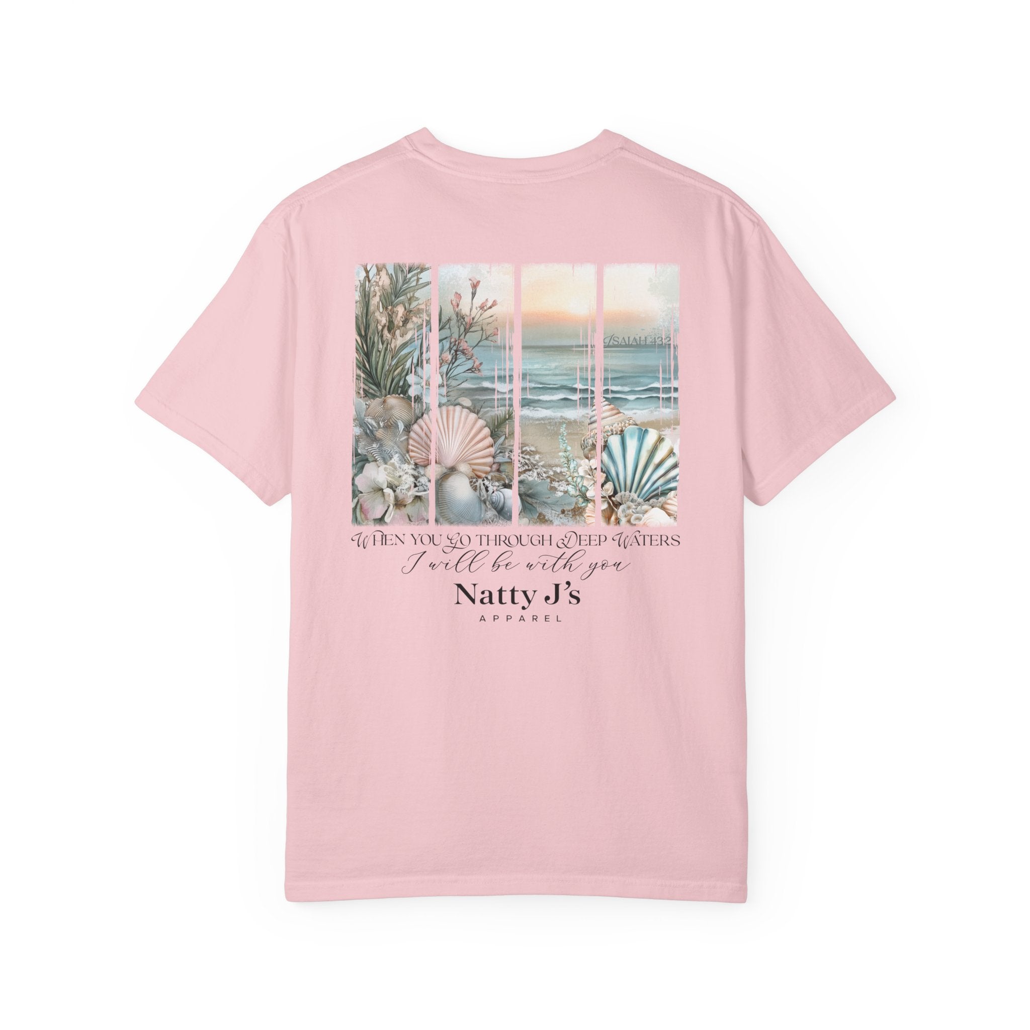 womens christian t shirt with ocean beach scene and isaiah 43:2 scripture on Pink (Blossom) shirt
coastal faith graphic tee with seashells and ocean waves design for women
inspirational bible verse shirt when you go through deep waters design
womens beach themed christian shirt with calming coastal artwork
faith based womens t shirt with ocean scene and scripture quote Featuring NattyJ's Apparel