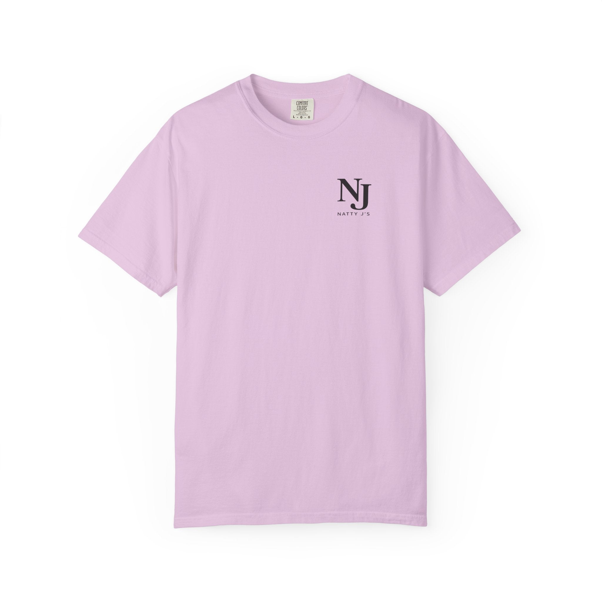 Light purple (violet) t-shirt with a 'NJ NattyJ's' Left Chest logo on a white background