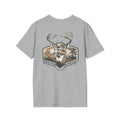 Gray t-shirt with a deer graphic and 'Hunting Season' text featuring 'NattyJ's Apparel' Branding