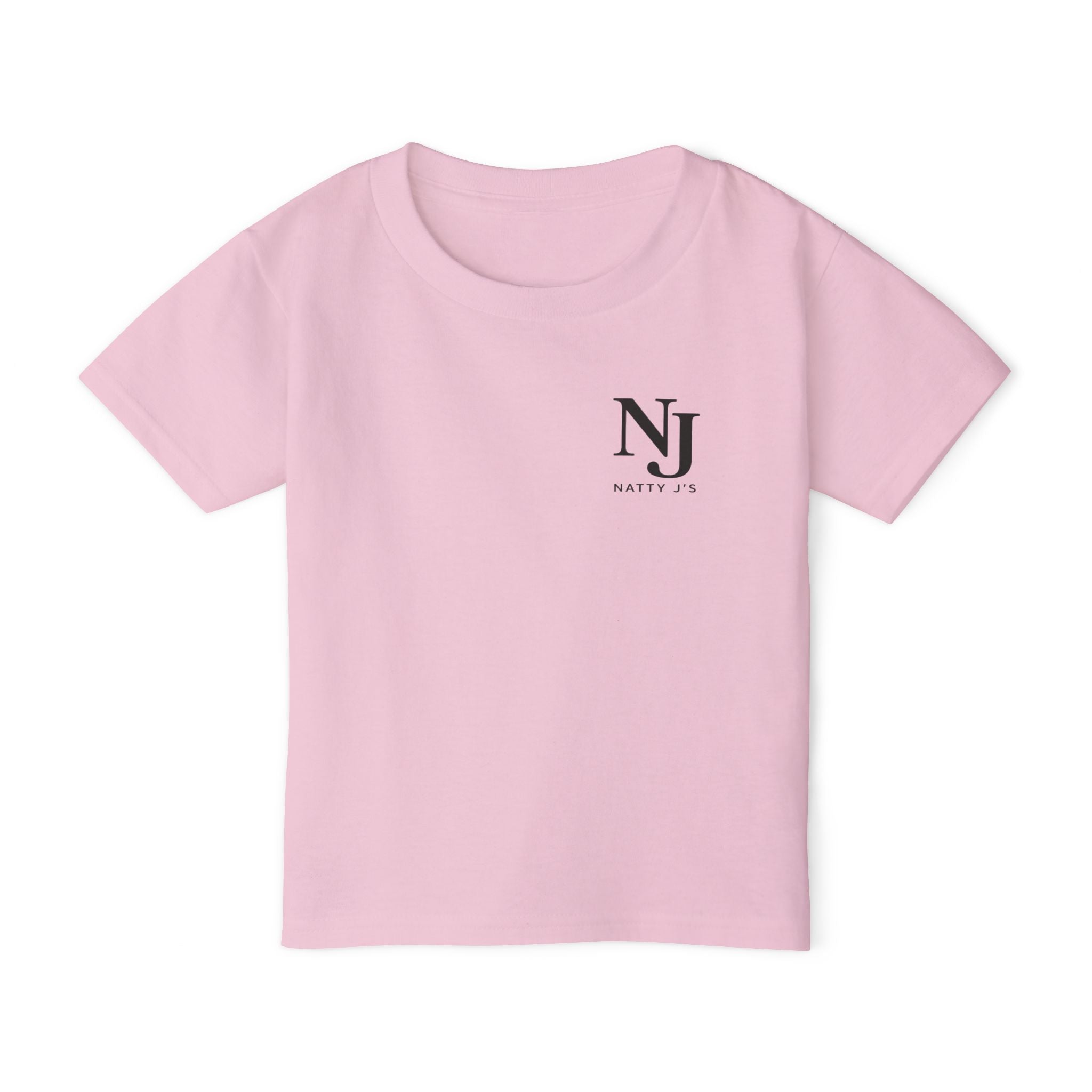 Pink t-shirt with 'NJ' logo on a white background
