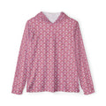 Pink all-over print performance golf hoodie, front view, Natty J's Apparel