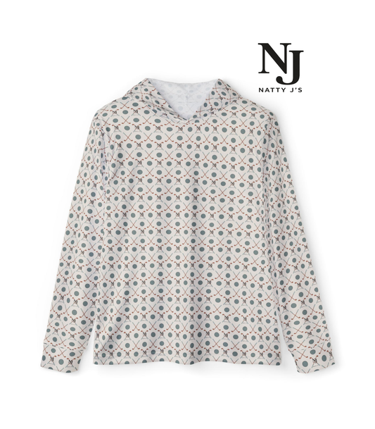 Patterned hoodie with 'Natty J's' logo on a white background